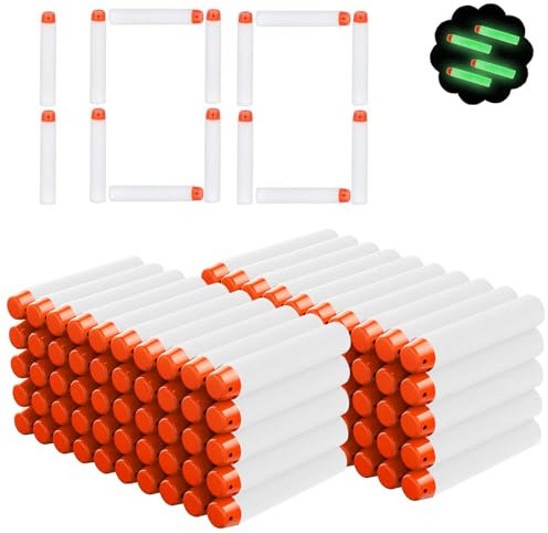Airlab 100er Pfeile Darts für Nerf Zubehör, Refill Darts Foam Pfeile Munition Bullets Leuchten im Dunkeln, Weiß