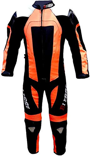 BI ESSE - Tuta da MINIMOTO per bambino in pelle e cordura professionale, completa di protezioni (Nero/Arancione, XXS (5 anni))