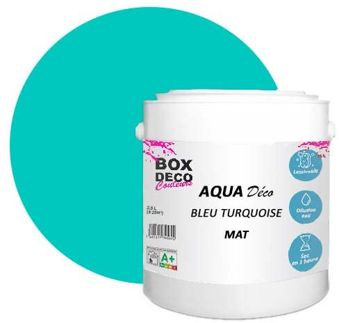 BOX DECO COULEURS Aqua Déco Wandfarbe Acryl Matt Optik 2,5L Türkis Blau