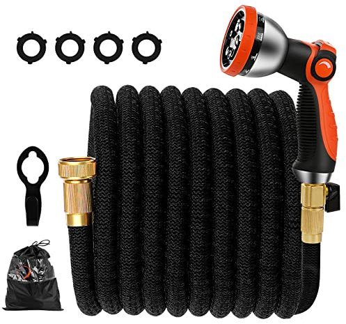 ZPYXBH Flexibler Gartenschlauch 30M 100F, Wasserschlauch Mit 9 Wassersprühmodi Brause, Dehnbarer Flexischlauch 3/4 Zoll Messing Adapter, Gartenschlauch Für Garten Rasen Auto Waschen Pet Dusche