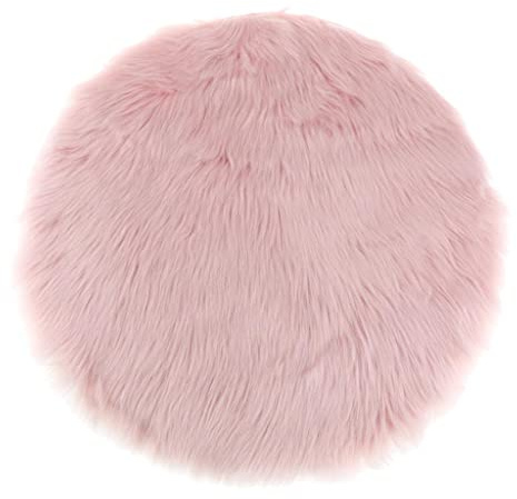 Sharplace Rundes Kunstpelz Sitzkissen, Zotteliges Schaffell, Teppich, Foto Requisiten, Rosa 33 cm