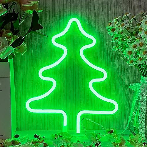 Christmas Tree Light Sign LED Christmas Tree Neon Light Sign Neon Light Wall Light Sign Indoor Battery or USB Powered Decorative Neon Light for Birthdays Parties