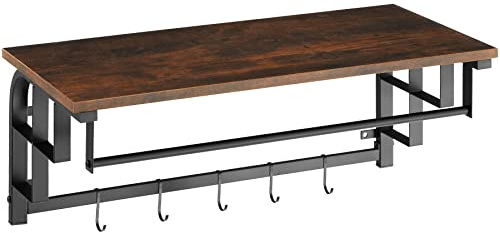 tectake® Percheros Pared, Perchero Entrada Recibidor, Colgador Pared, Muebles de Entrada, Colgadores, Diseño Estable con Ganchos Extraíbles - 30 x 66 x 27 cm Madera Industrial Oscura, Rústica