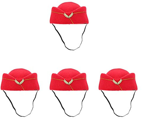 Operitacx 4stücke Stewardess Hut Für Damen Cosplay Uniform Rot Für Kostümpartys Halloween Und Bühnenaufführungen Langlebig Und