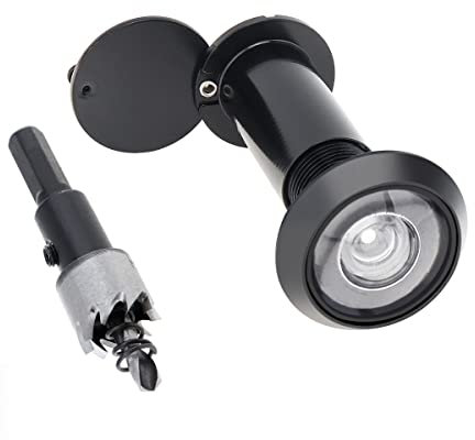 HOJLKLD Door Viewer, 16mm Brass Door Spy Hole with 16mm (5/8) Drill Bit for 35mm to 60mm (1-3/8 to 2-3/8) Doors, 200 Degree Door Peephole with Privacy Cover (Black)