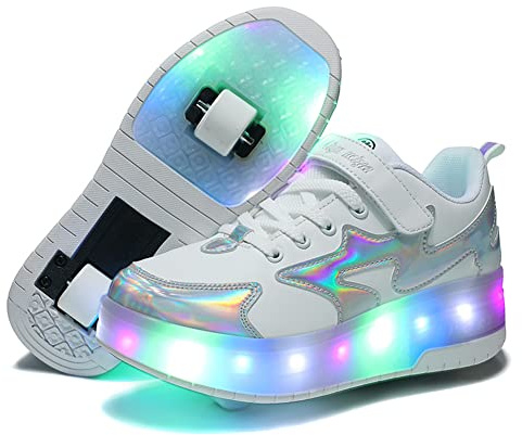 Unisex Kinder LED Licht Skateboardschuhe mit Rollen Drucktaste Einstellbare Inline Skates Outdoor Sport Fitnessschuhe Gymnastik Running Sneaker für Jungen Mädchen
