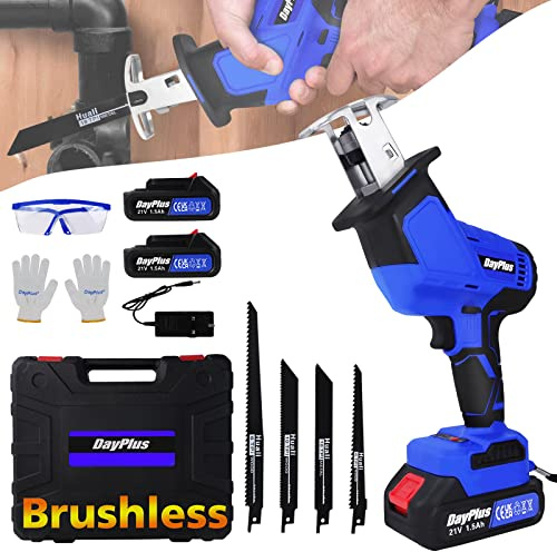 Cordless Sabre Saw, Brushless Reciprocating Saw, Light & Compact 21V Cordless Saw with 2x1.5Ah Batteries, 0-1900SPM Variable Speed Electric Hand Saw, 4 PCS Saw Blades, LED Light for Wood/Metal Cutting