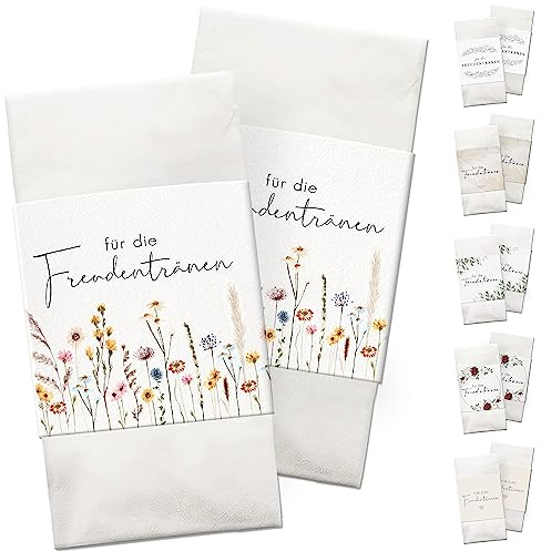 Freudentränen Taschentücher Banderole Mit Klebepunkte - Hochzeit Vintage - Kirche - Hochzeits Ideen - Wildflowers 50 Stück