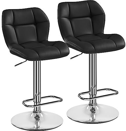 Yaheetech Bar Stools Set of 2, PU Leather Breakfast Bar Chairs, Swivel Height Adjustable Barstools, Counter Stools with Backrest for Home Kitchen, Restaurant, Black