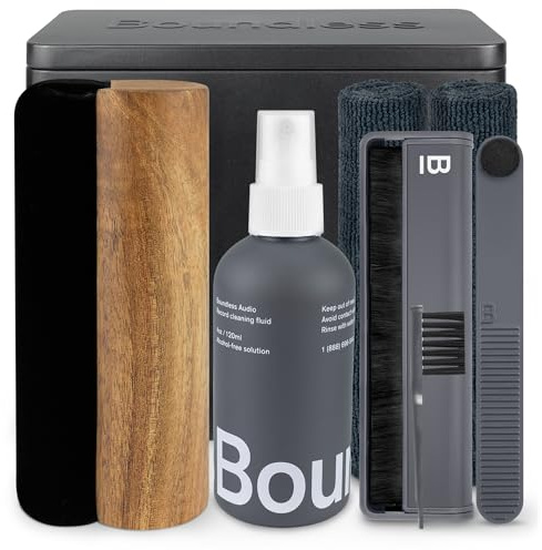 Boundless Audio Vinyl Record Cleaning Kit - 8-in-1 Vinyl Cleaner Kit Includes Carbon Fibre & Velvet Record Brushes, Stylus Brush, Cleaning Solution, Microfibre Cloths & Metal Case