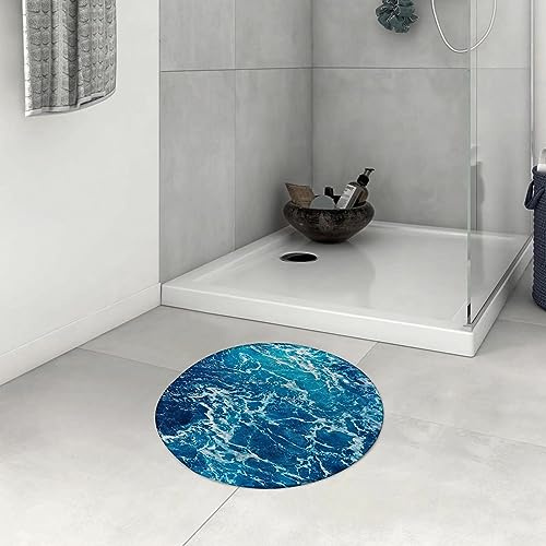 DHAEY Badezimmerteppich rutschfest Welle Blaue Meereswelle Waschbar Teppich rund Weich Flauschig Badteppich Weich Kurzflor Mikrofaser Badvorleger 60 cm