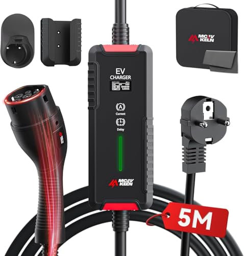 MCEVKELN Typ 2 Ladekabel Schuko 3,6 kW - EV Ladegerät Typ 2 Schuko Umschaltbare Strom 6A/8A/10A/13A/16A| Einphasig |IP65 | 5M Mode 3 Ladekabel für Elektroautos & Hybrid IEC 62196-2 Steckdose