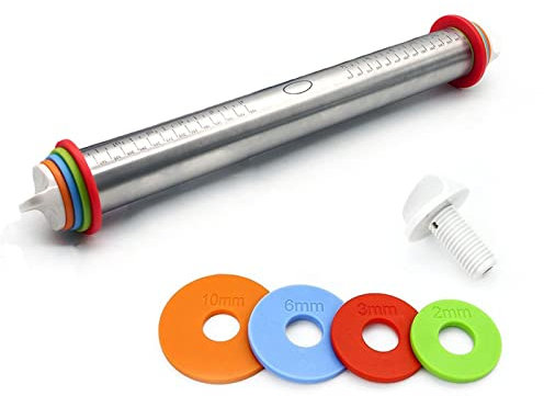 OUSIKA Mattarello Lunghezza regolabile Mattarello in acciaio inossidabile Fondente 43 cm Mattarello Mattarello for torta Mattarello for pasta Strumenti da forno Mattarello