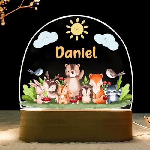 Regalos comunion niña niño - Lampara Infantil Personalizada para bebes niños cumpleaños de mesita noche Regalos bebe recien nacido decoracion habitacion luz quitamiedos originales (BOSQUE-LINDO)