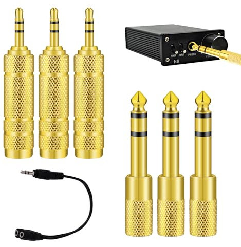 Jostift 6 Stück Klinke Adapter 6,35mm auf 3,5mm, Audio 6,5mm Klinke Stecker auf 3,5mm Klinke mit Kopfhörer Doppelstecker, Vergoldet Stereo Audio Adapter Keyboard Lautsprecher Kopfhörer Gitarre