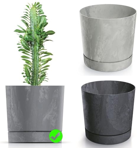 BirnePower Blumentopf Blumenkübel Übertopf Rund mit Untersetzer TUBO P Beton Effect Pflanzkübel Pflanztopf Matt (Grau, 400)