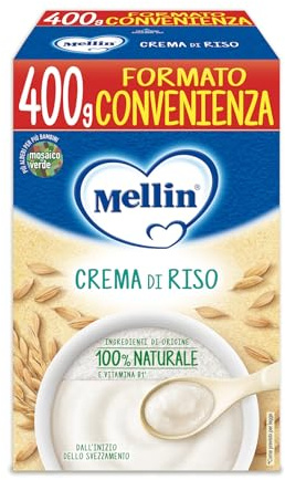 Mellin - Crema di Riso - Alimento con Vitamina B1, per Bambini dal 4° Mese Compiuto - 1 Confezione da 400 gr