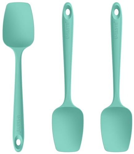 U-Taste 3uds Espátulas Cuchara Silicona, resistente calor 250℃, Aqua Sky | Lengua de Goma Flexible sin Costuras para Cocinar, Mezclar y Hornear para Utensilios de Cocina Antiadherentes