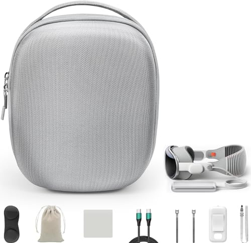 AMAZEAR 10-in-1 Carrying Case Set for Apple Vision Pro, Practical Accessories Kit for VisionPro VR, with Compact Travel Bag, Battery Holder with Strap, 10ft Cable & Ties, Lens Cover & Wipe, Pouches