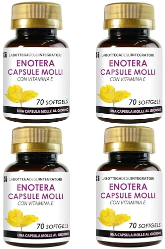 Enotera e Vitamina E 280 Softgels | Olio Spremuto a Freddo, Titolato, Ricco in Acido Gamma Linoleico GLA e Acido Linoleico Omega 6 | 1 Perla al giorno