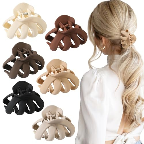 Leikedun 6Pcs Octopus Hair Claw Clips, Non-Slip | Matte jaw clips for thick curly long hair, strong hold medium size hair accessories for women girls, 6 colors set