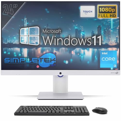 SIMPLETEK - Ordinateur Tout-en-Un Tactile 24 FHD Core i3 | Windows 11 Pro, 8 Go de RAM et 240 Go de SSD | PC Tout-en-Un à écran Tactile avec Webcam intégrée