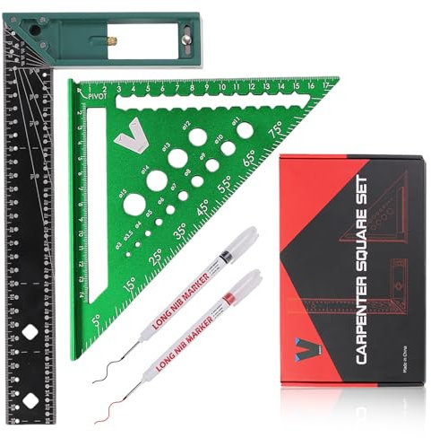 Kit d'équerre de charpentier multifonction de 180 mm et angle de 300 mm pour tracer et dessiner, angle de charpentier de haute précision pour le travail du bois (vert)