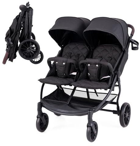COSTWAY Geschwisterwagen klappbar, Zwillingswagen mit Verstellbarer Rückenlehne, Fußstütze & Baldachin, Reisebuggy mit Liegefunktion, Tragbarer Zwillingsbuggy für Baby bis 3 Jahre (Dunkelgrau)