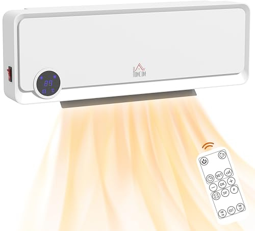 HOMCOM Wall Downflow Heater 2 Heat and Fan 1000W/2000W, Electric Space Heater with Timer Remote Oscillating, for Bedroom Home Office, White