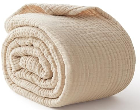 Musselin-Decke aus 100 % Baumwolle, King-Size-Größe, 274,3 x 228,6 cm, 6 Schichten, atmungsaktive und leichte Baumwolldecke für Bett, weiche Steppdecke, Tagesdecke, Gazedecke für Erwachsene, alle