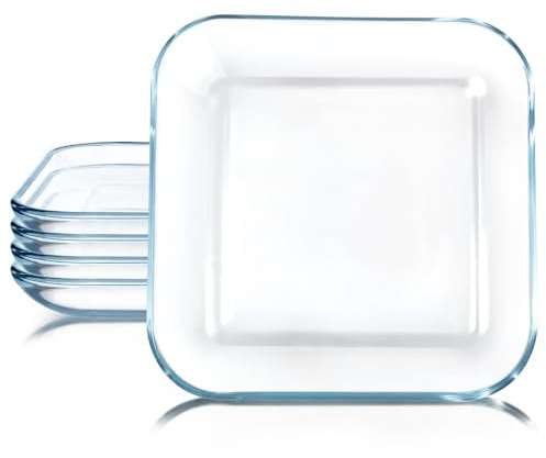 NUTRIUPS 6 Pack 8 Inch Square Dessert Plates, Small Clear Tempered Glass Appetizer Plate Set For Kitchen, Dinnerware Dish Set, Dishwasher & Microwave Safe