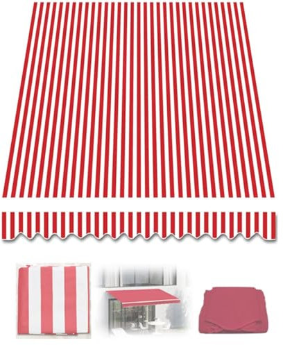 Ersatzstoff für Terrassenmarkise, 1,8 m x 1,8 m, Rot und Weiß, 3 x 2 m, Polyester, manuell einziehbare Markise, Leinen, strapazierfähiges 280 g/m² Material