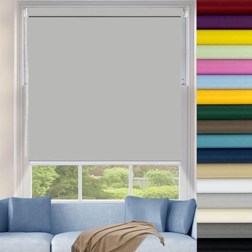 Verdunkelungsrollo, 110 x 140 cm, einfache Montage, wasserdicht, Polyester, Thermorollo für Schlafzimmer, Wohnzimmer, Badezimmer, Hellgrau, Maßanfertigung, mit Beschlägen, temporäre
