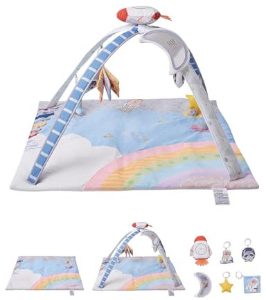 VEVOR Spielmatte 89x89x48cm, Erlebnisdecke mit 6 sensorischen Spielzeugen, leuchtendem Musikraketenspielzeug, für Kinder im Alter von 0–18 Monaten, zur Entwicklung sensorischer & motorischer Fähigkeit