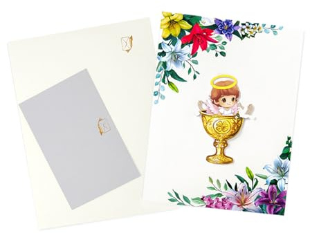 Carte pop-up 3D portable en forme de calice doré, motif religieux fait à la main pour fêtes prénatales et baptêmes, 20 x 15 cm