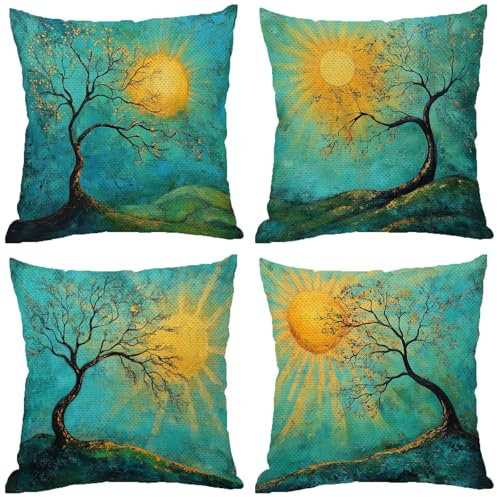Fodere Cuscini da Esterno Impermeabili, Semplicità Federe Cuscini Divano 70x70 Quadrate Set di 4, Doppia Faccia Stampa Lino Cushion Covers Astratto Cerniera Invisibile per Aesthetic Room Decor Z-233