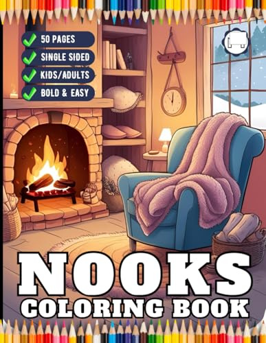 Cute and Cozy Nooks Coloring Book Gift for Adults Men Women Kids Young Boys Girls Teens Youth Cozy Nook Furnitures and Reading Room Corner Coloring ... Coloring Pages Aesthetic Nooks Coloring Book
