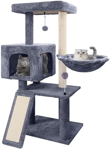 Roypet Multi Level Cat Tree Climbing Tower with Scratching Posts, Kitten Activity Centre with Condo and Hammock Bed,Cat Play Tree Tower for Indoor Cats,Grey