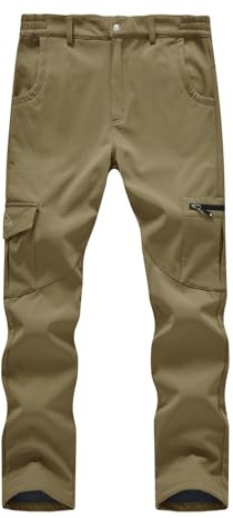 Rdruko Mens Waterproof Trousers Winter Thermal Hiking Trousers Fleece Lined Outdoor Walking Pants Warm Softshell Ski Work Trousers with Multi Pockets (Khaki 34)