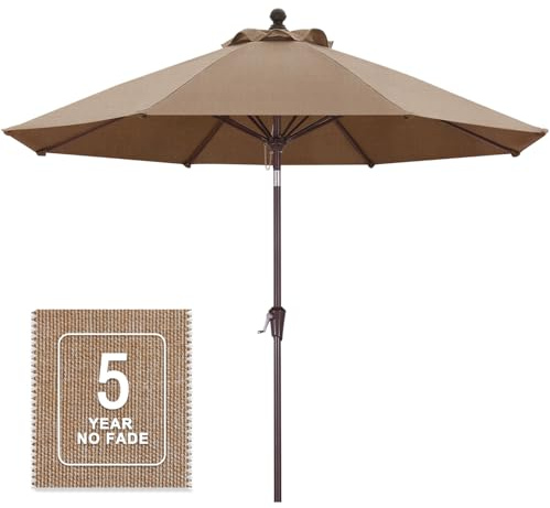 MasterCanopy 270 cm Premium Olefin Sonnenschirm | 5-Jahres-Non-Fading, Neigungsverstellbar, UPF50+ Sonnenschutz, mit Kurbel, für Patio, Garten, Terrasse, Markt