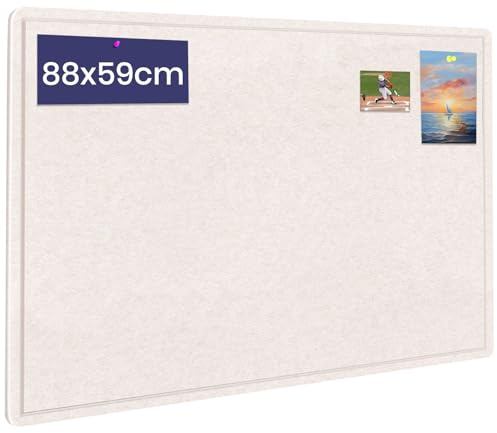 Bulletin Board, 88 x 59cm Cork Board with 20 Pushpin, Felt Notice Pin Board, Self-Adhesive Vision Board Foldable Photo Board for Wall - Oatmeal