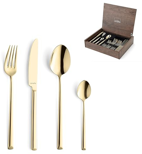 Amefa METROPOLE Besteck Set 24-tlg., 18/10 Edelstahl, PVD champagner | hochglanzpoliert, rostfrei, dezent abgeschrägte Griffenden, puristische Linienführung, edles Design, langlebig