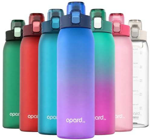 Opard Zip 1000ml Plastic Water Bottle Dishwasher Safe, Leakproof Flip-Top Lid, BPA Free Tritan, Wide Mouth Reusable Sports Water Bottle for Gym Hiking Commuting Outdoor Travel and School