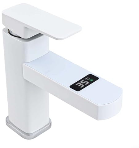 FACULX Digital Display Temperature Faucet, Smart Basin Mixer Tap Hot Cold Water Control Sink Touchscreen Valve Core for Home Kitchen Bathroom(White)