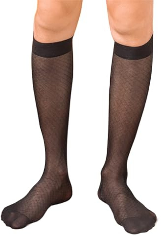 Qsvbeeqj Calzini eleganti da uomo sottili in nylon di seta trasparente per abito da lavoro per occasioni formali calze a rete da uomo