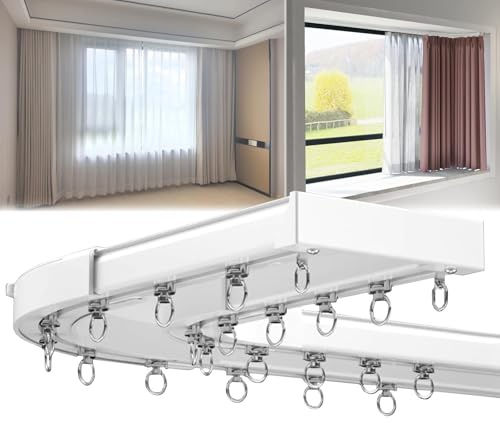 1-6m Binario Per Tende Soffitto A Doppia Silenzioso, Scorrevole Bastoni Scorritenda Facile Da Montaré, Per Chi Ha Bisogno Di Tende Per Finestre Di Misure Maggiori, Per Interno Esterno(White,2m)