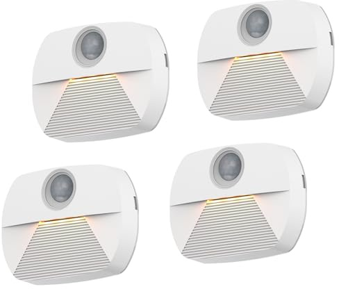 JustLED LED Motion Sensor Lights Indoors, Stick-On Night Light, Auto Motion Sensor Night Light for Stair, Toilet, Hallway, Closet, Kitchen, Children's Room (4 Pack 2700K Warm White)