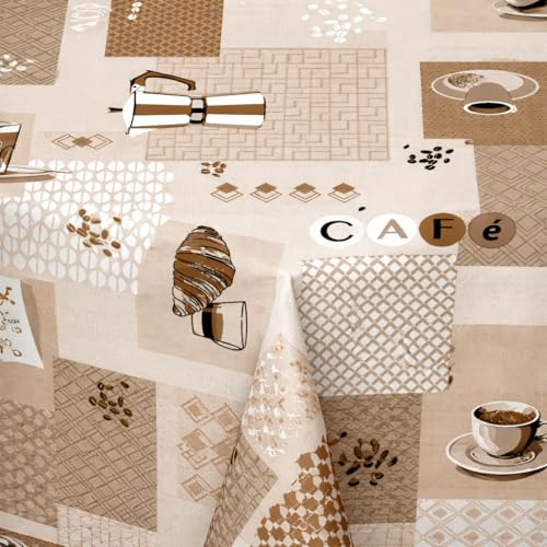 Wachstuch Wachstischdecke Gartentischdecke Coffee Moments, Mokka Rechteckig 130 x 160 cm, abwischbare Tischdecke, wasserabweisend