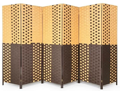 Folding Paravent 6 Panel Room Divider Screen, Freestanding Partition Wall Panel Privacy Furniture for Living Room, Bedroom, and Office (Two Tone)