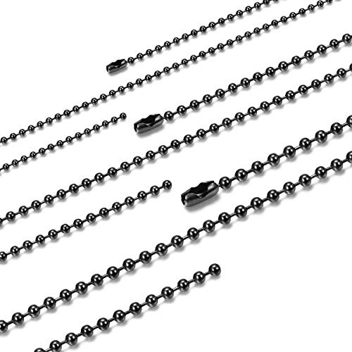 FOSIR 2.4-4mm Stainless Steel Mens Womens Black Ball Chain Necklace,18-30 Inch,3Pcs a Set